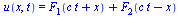 u(x, t) = `+`(F[1](`+`(`*`(c, `*`(t)), x)), F[2](`+`(`*`(c, `*`(t)), `-`(x))))